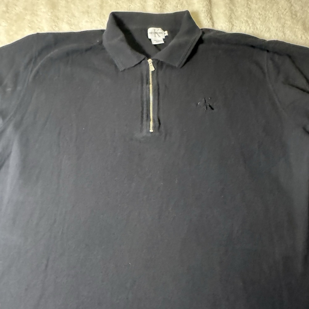 Calvin Klein Jeans Men's XL Black Quarter Zip Polo Shirt CK Logo 100% Cotton
